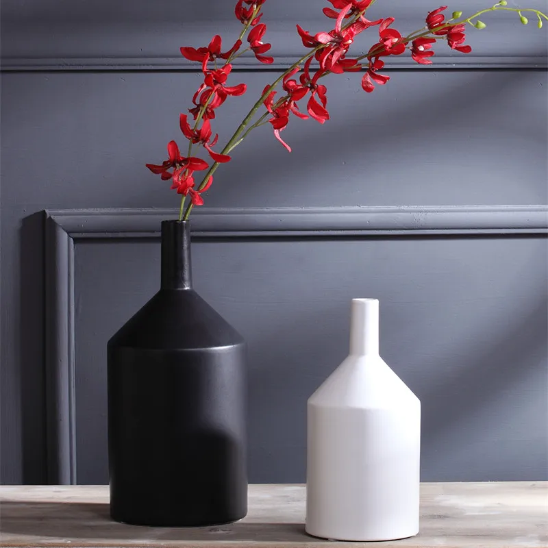 white black Small mouth ceramic creative contracted flower vase home