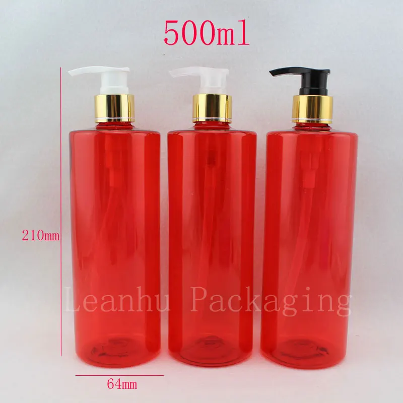 500ml X 12 empty red plastic lotion tubes ,lotion pump cosmetic container bottles , refillable