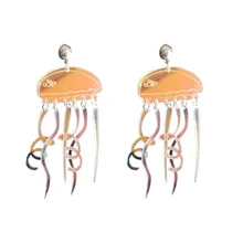 Boucles d'oreilles transparentes, créatives, amusantes, avec pompon, en forme de méduse