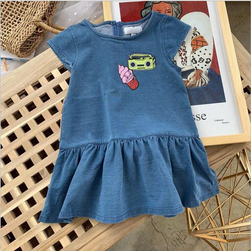 

040208 Summer Dresses Girl Denim Dress Newborn Toddler Baby Girls Denim Jeans Casual Dress Clothes