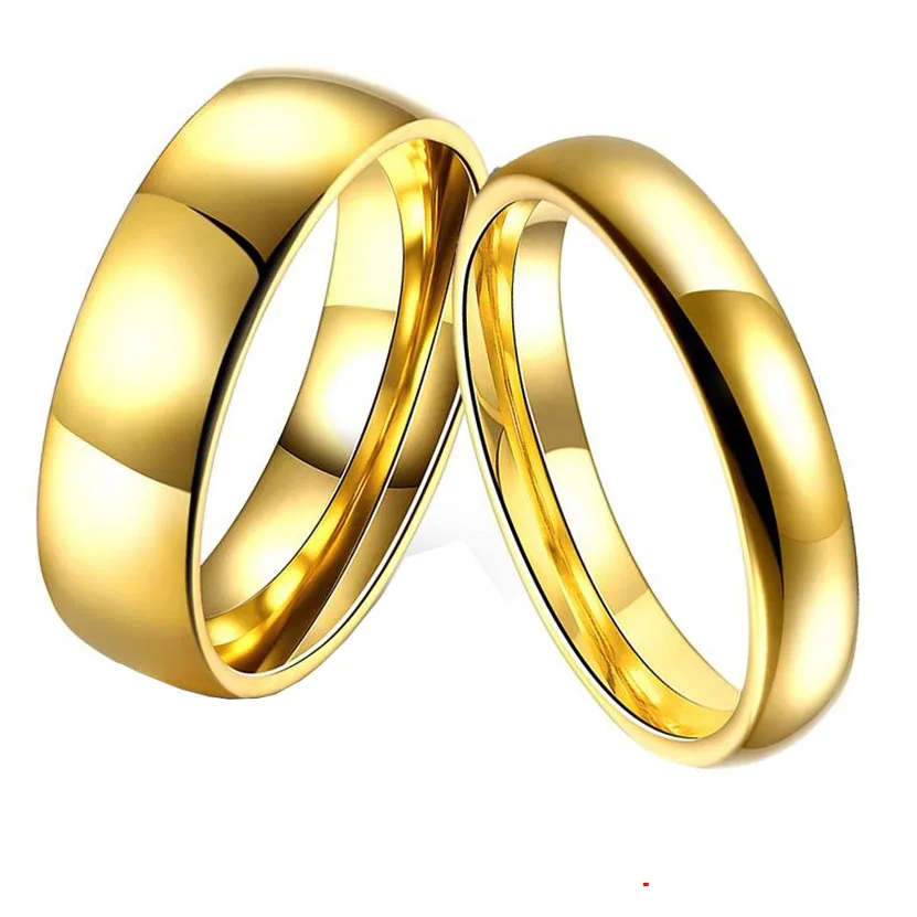 Simple Couple Wedding Rings Pair Gold-Color Couple Rings Stainless Steel Jewelry Couple Engagement Rings Set For Women And Men