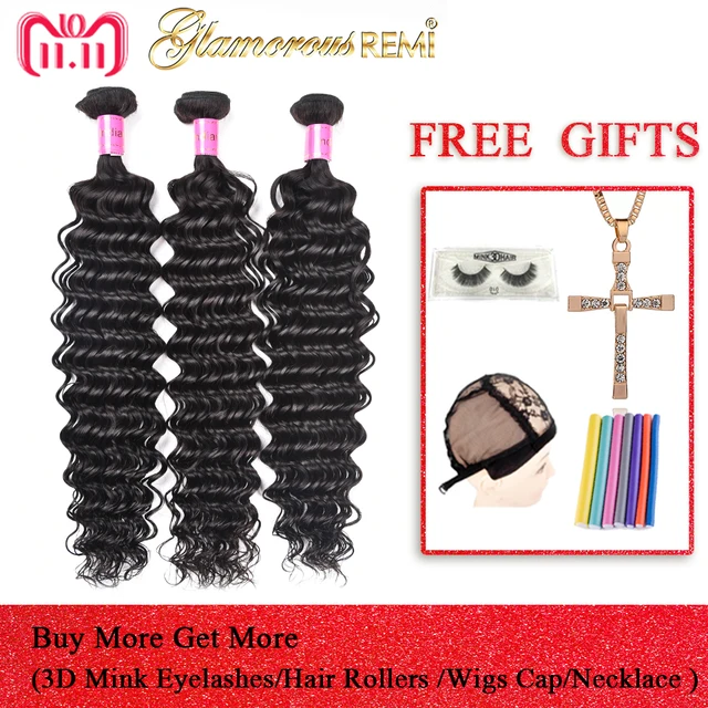 Cheap Glamorousremi Deep Wave Bundles Fast Shipping Natural Color Indian Curly Human Hair Extension 1 3 4pcs Human Hair Weave