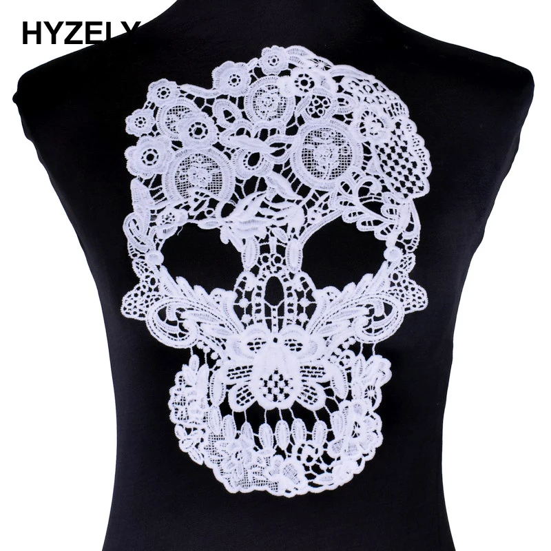 

Skull White Black Lace Embroidered Neckline Collar Trim Clothes Fabric Sewing Supplies Craft Wedding Dress Applique Patch BW046