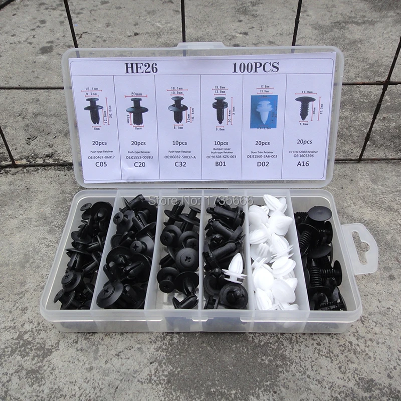 100Pcs Clip 6 Size Automotive Push Pin Retainer Assortment Kit For Audi