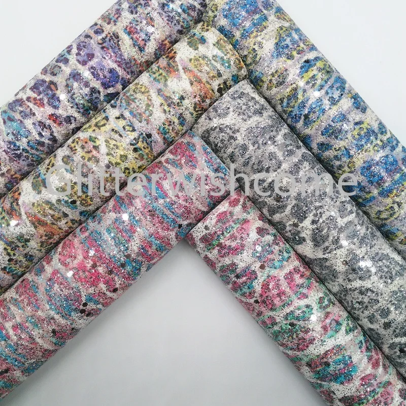 

Glitterwishcome 21X29CM A4 Size Vinyl For Bows Printed Leopard Glitter Leather Fabirc Faux Leather Sheets for Bows, GM319A