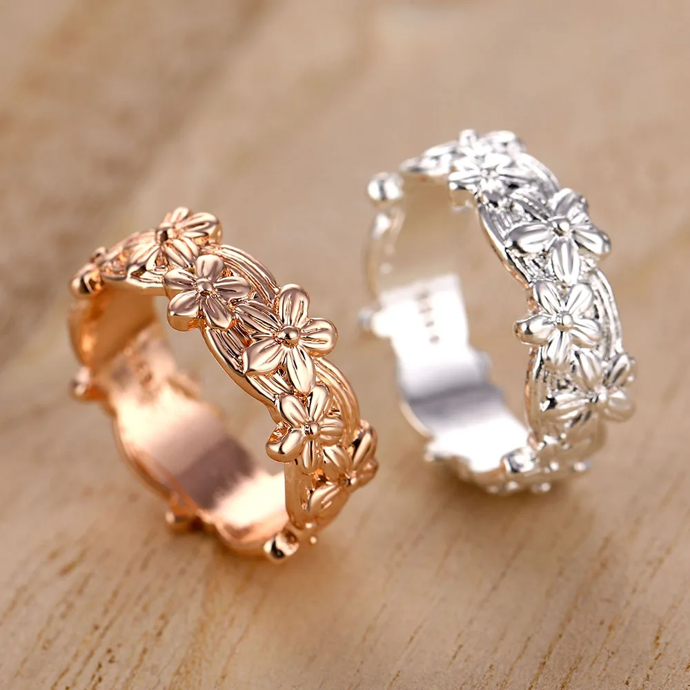 Классическое розовое золото серебро цветок кольцо женская мода Цветок панк кольцо Женская мода ювелирные изделия подарок