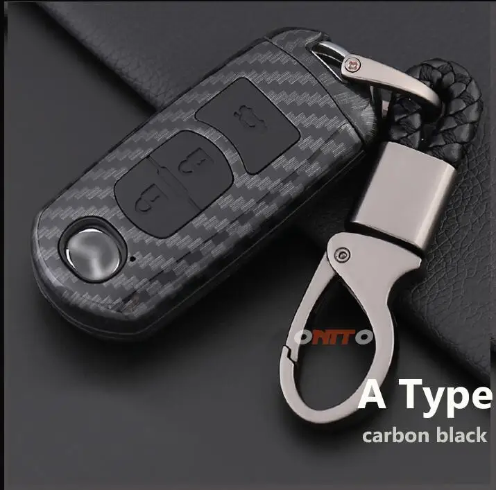 3 кнопки Авто клавиатура 1 комплект карбоновый Автомобильный ключ чехол для ключей от автомобиля оболочка брелок для ключей для Mazda CX 5 7 9 RX MPV MX - Название цвета: Carbon Black A
