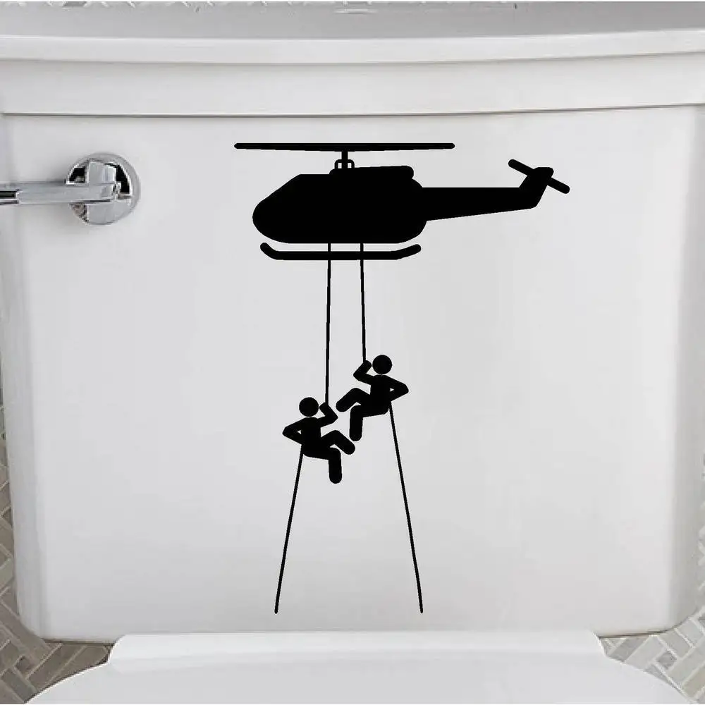 Creative Helicopter Solder Rope Toilet Seat Sticker Wall Art Bathroom