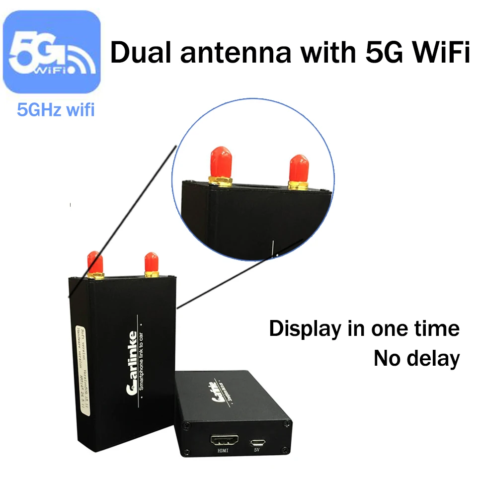 Carlinke 5G Wifi Display Converter IOS Android Smart Phone to Car TV by Airplay Mirroring Miracast DLNA allshare ACC IOS10