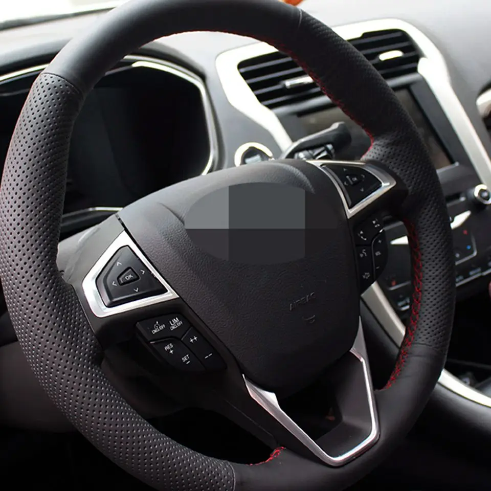 Черный искусственный кожаный сшитый вручную чехол рулевого колеса автомобиля для Ford Fusion Mondeo 2013 EDGE
