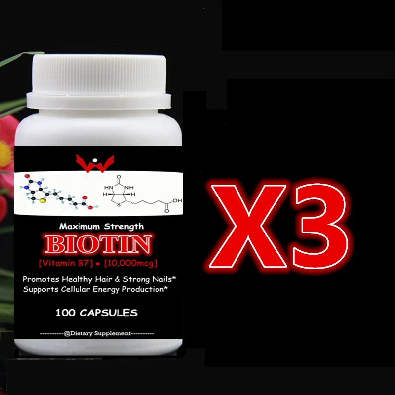 

3 bottle 300pcs,Biotin (High Potency) 10,000mcg Support Hair Growth,Glowing Skin & Strong Nails Better absorption,Vitamin B7(H)