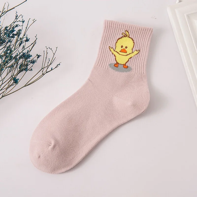Г. Унисекс, милые желтые носки с изображением персонажей мультфильмов, танцевальные носки с изображением уток, хип-хоп классные хипстерские носки хлопковые забавные носки повседневные носки с изображением эльфа - Цвет: Pink