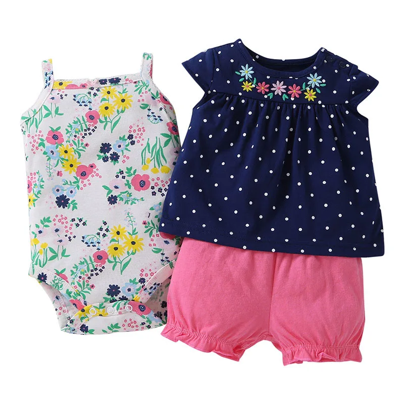 Новая летняя одежда для маленьких девочек roupa de bebe menino, Одежда для младенцев комплекты из 3 предметов одежда для детей детская одежда, жилет, Комбинезоны - Цвет: C001H