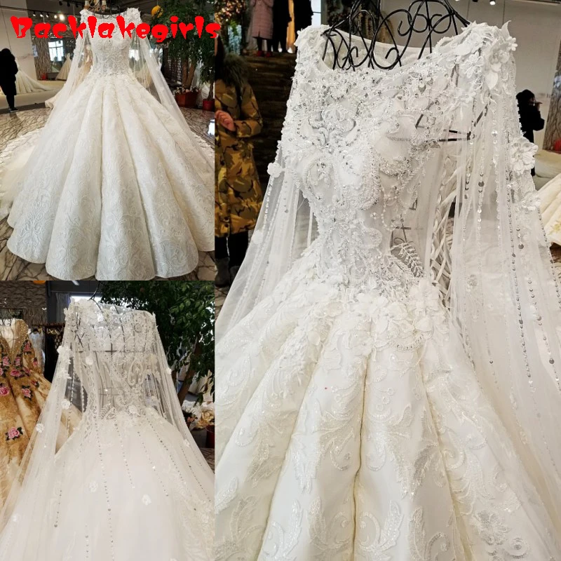 02174 O Neck Wedding Dress Rhinestone Appliques White Lace Latest