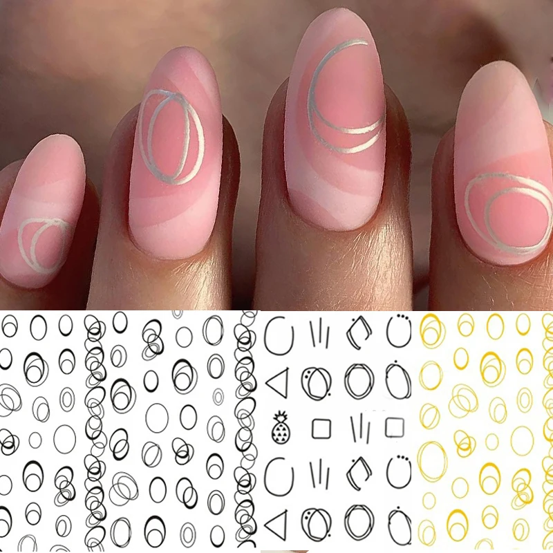 1 лист золотой серебряный круглый стикер для ногтей s полые Геометрические линии 3D наклейки для дизайна ногтей Наклейка слайдер наклейки