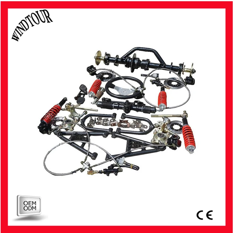 

Four wheeled vehicle, kart, front and rear suspension parts, front axle, rear axle, differential rear axle assembly