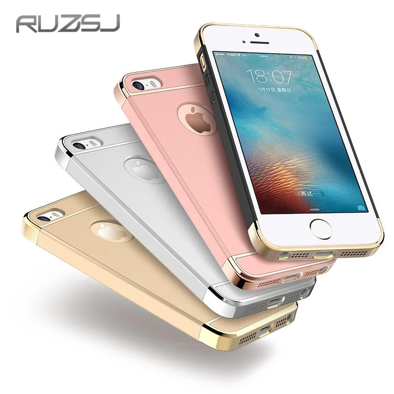 Для iphone 5 5S SE Роскошные противоударный гальванизирует 3 в 1 ультра-тонкий жесткий