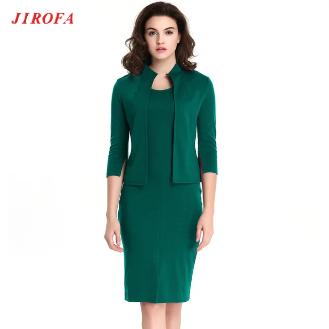 Woman Office Dress Green 3xl Size Two Piece Autumn 2017 Long Woman Office Dress Green 3xl Size Two Piece Autumn 2017 Long Sleeve Pencil Dresses