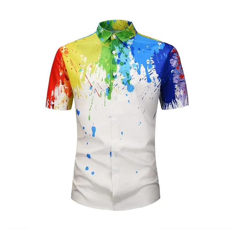 Масляный аэрозоль 3D кнопки вниз рубашки мужские платья рубашки с коротким рукавом Camisa Masculina Slim Fit Мужские повседневные Boho пляжная рубашка - Цвет: H100348