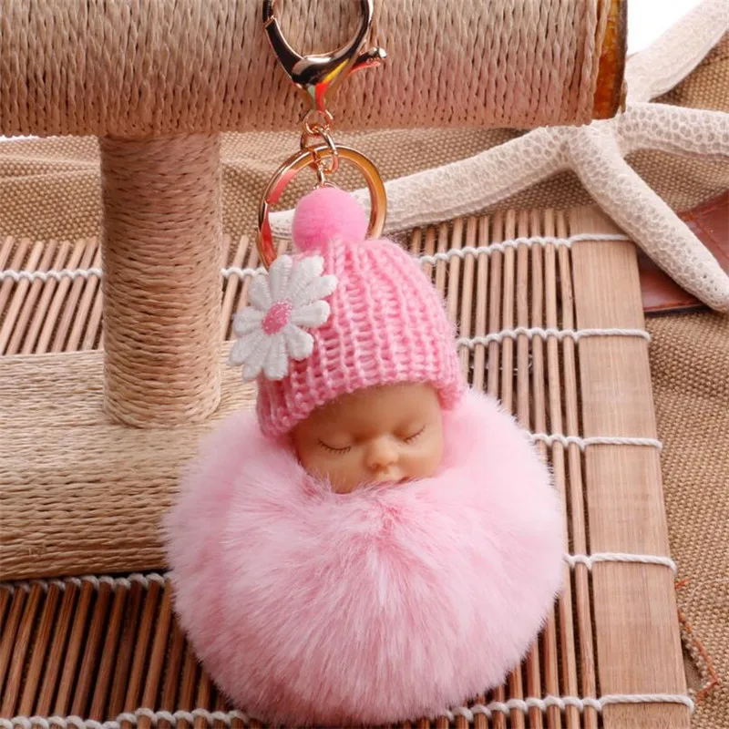 

Pom Pom Keychain llaveros Sleutelhanger Women Bag Key Ring Chains Handbag Fluffy Artificial Rabbit Fur Baby Pompon Keychain Girl