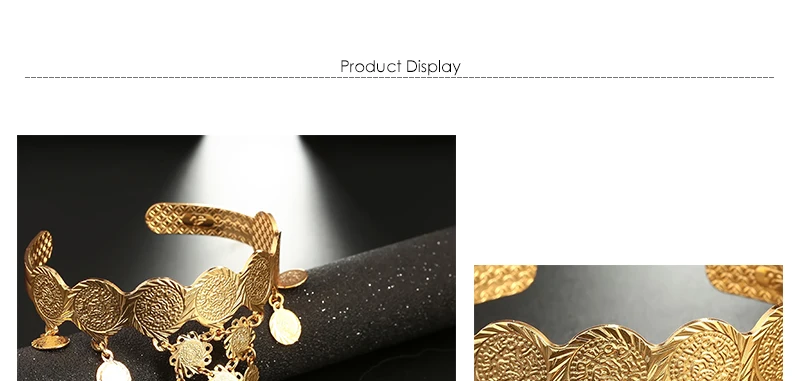 CWEEL Bracelets&Bangles Women Hands Jewellery Love Bracelet With Charms Ring Chain Vintage Arabic Metal Coin Gold Color Bangle (1)