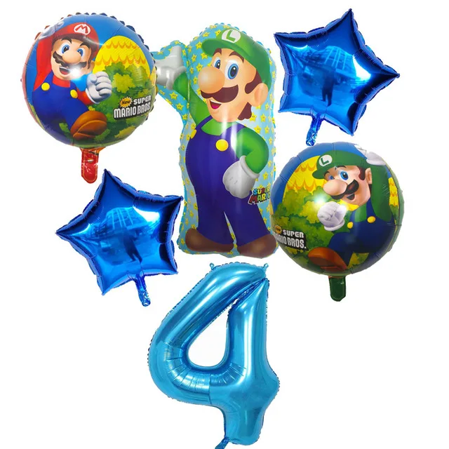 6 шт. воздушные шары "Супер Марио" 30 дюймов Количество воздушных шаров мальчик девочка день рождения Братья Марио и Луиджи майлар Синий Красный фольгированный шар набор декора