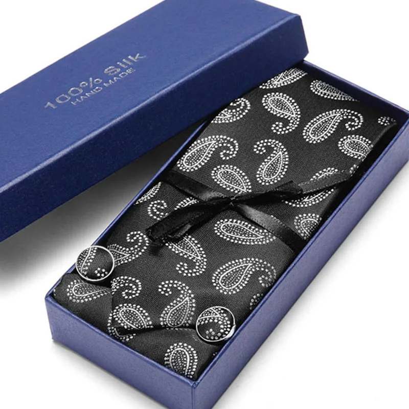  Gift Box Packing 100%Silk Woven 7.5cm Slim Skinny Narrow Men Tie Necktie Handkerchief Pocket Square