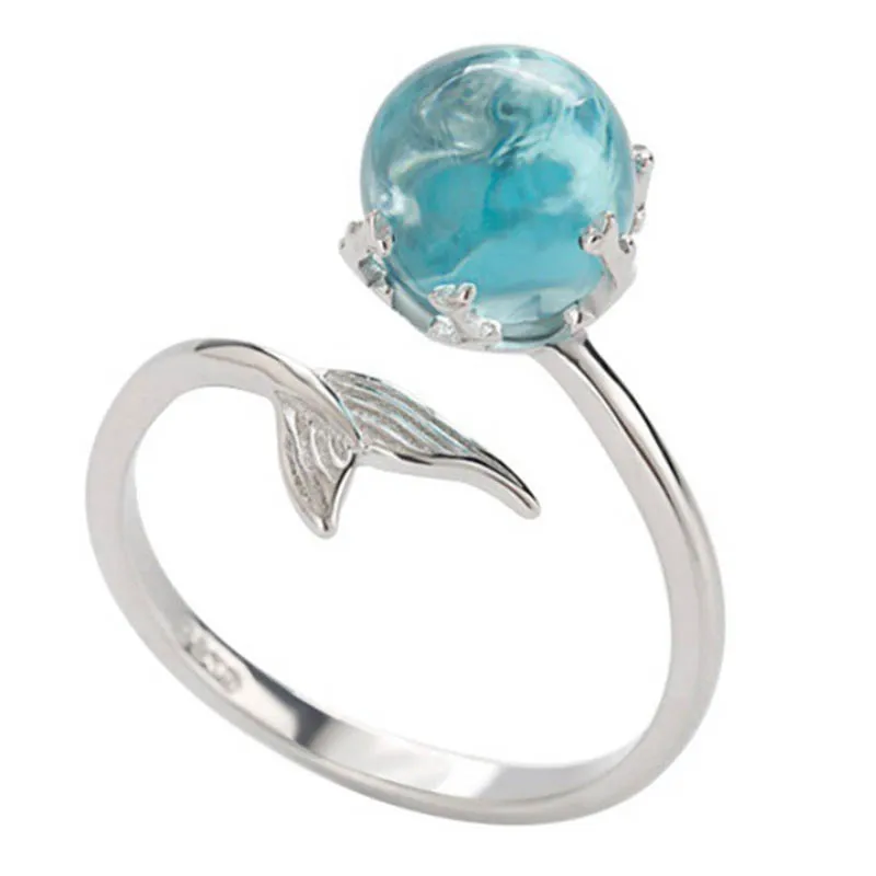 

Ring Circle Finger Hoop Fish Tail Blue Bead Jewelry For Women Lady Bride Wedding M8694