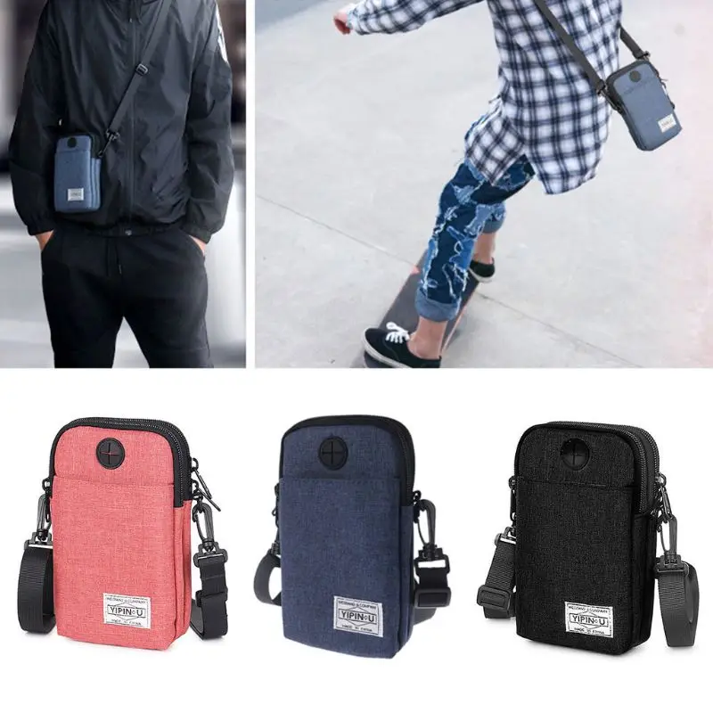 

Fashion New Universal Men Women Mini Shoulder Bag Unisex Multifunction Oxford Crossbody Case For Cell Phone Holder Zipper Bags