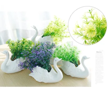 

1PC Swan Pot Artificial Flowers Bonsai Desktop Decor Houseware Furnishing Decorative Simulation Plant Bonsai Wedding Home JL 261