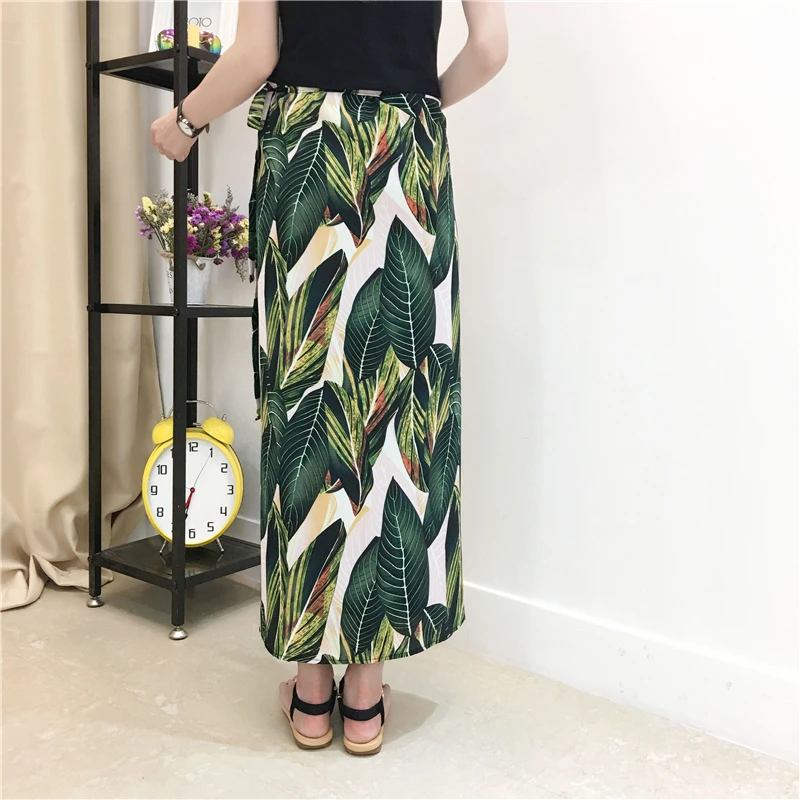 Boho печати летние выходные пляж юбки для женщин для 2019 повседневное Высокая талия длинный тонкий обёрточная бумага юбка с цветочным Принто