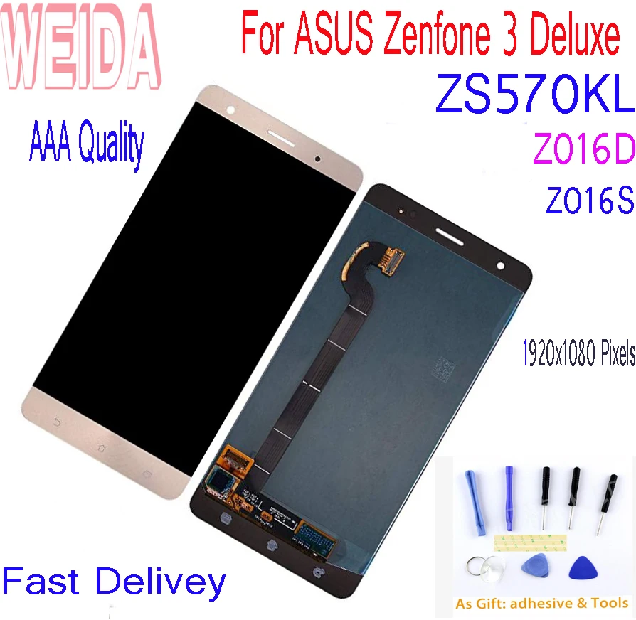 Koop WEIDA 5.7 Voor ASUS Zenfone 3 Deluxe ZS570KL Z016S Z016D Lcd Touch Screen Digitizer Vergadering Met Gereedschap Tape LCD Vervan