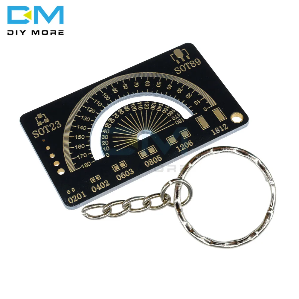 

5PCS Measure Tool Multifunctional PCB Ruler 180 Degrees Resistor Capacitor IC SMD Diode Transistor Package Keychain Reference