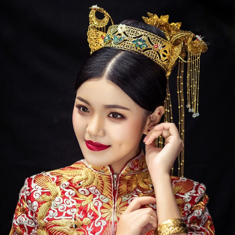 Китайская древняя Принцесса аксессуары для волос большая корона винтажная принцесса Хэллоуин косплей корона для волос королева императрица Hairwear