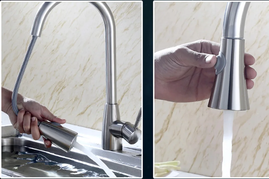 

Chrome Spring Pull Down Kitchen Faucet 360 Swivel Handheld Shower Kitchen Mixer Crane Spring Taps