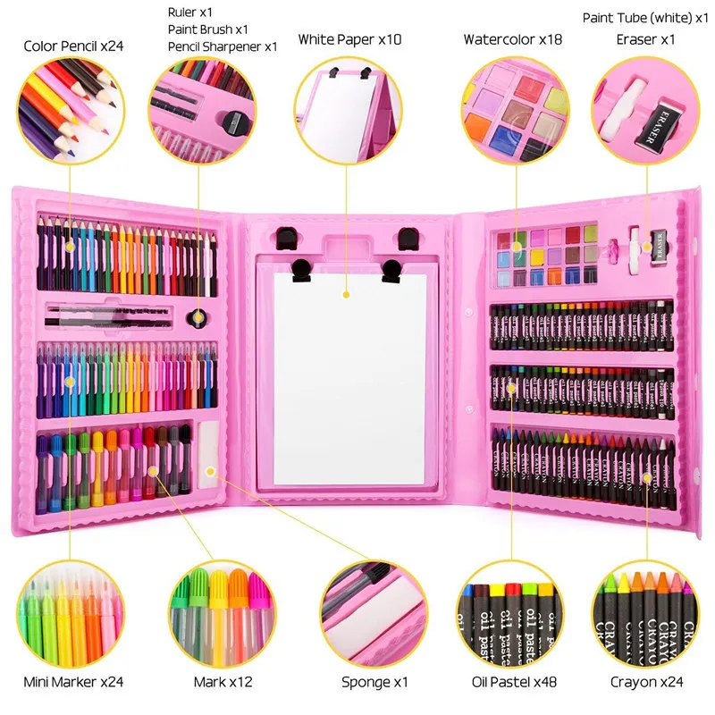 Billige 176 stück Zeichnung Stifte Kreative Kinder Malerei Set Täglichen Unterhaltung Spielzeug Kunst Sets Mit Staffelei Wasser farbe Pinsel