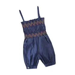 Одежда для малышей для девочек Sleevele волна джинсовая сплошной Цвет зима-осень высокое качество Комбинезоны Комбинезон Брюки-комбинезоны