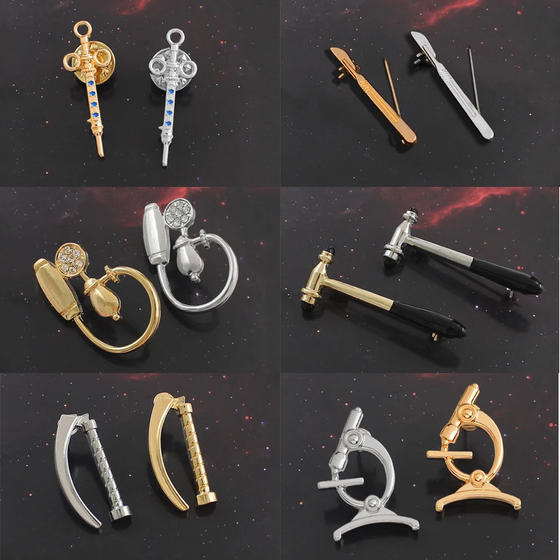 

Medical Laboratory Tool Brooch Stethoscope Injection Syringe Scalpel Reflex-hammer Microscope Laryngoscope Pin Doctor Nurse Gift