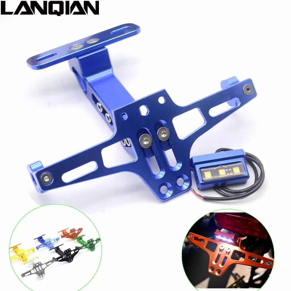 Универсальный CNC алюминиевый мотоцикл заднего номерного знака держатель с белым светодиодный свет для Honda Kawasaki Yamaha KTM Suzuki BMW