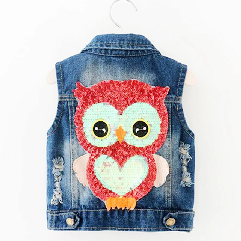 

baby girl jean vest cute bling owl girls jeans top for spring autumn 2018 kids girl vest tops children fall girls waistcoats
