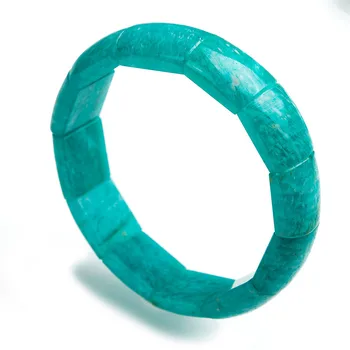 

Drop Shipping Natural Green Amazonite Bracelets Women Men Stretch Rectangle Bead Crystal Bangle Bracelet 16*8mm