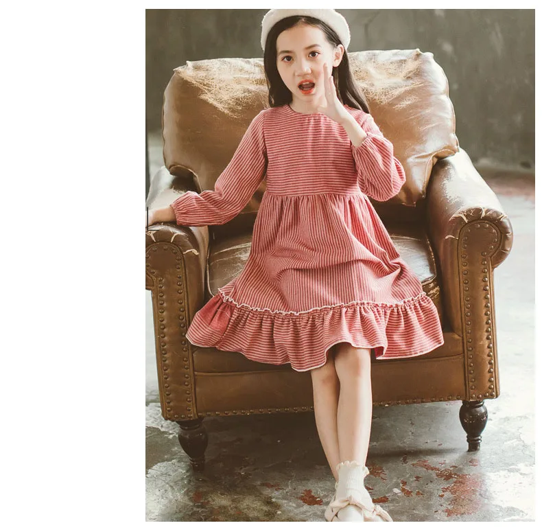 new 2018 ruffles children autumn winter striped princess dresses girls cotton layered dress kids clothes teenagers dress toddler (4)