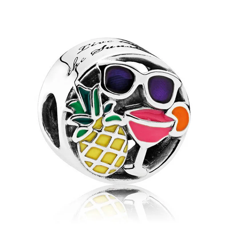

Authentic S925 Silver DIY Jewelry Summer Fun Charms fit Pandora Bracelet Tropic Fruits Bead Girl Lady Gift Mixed Enamel