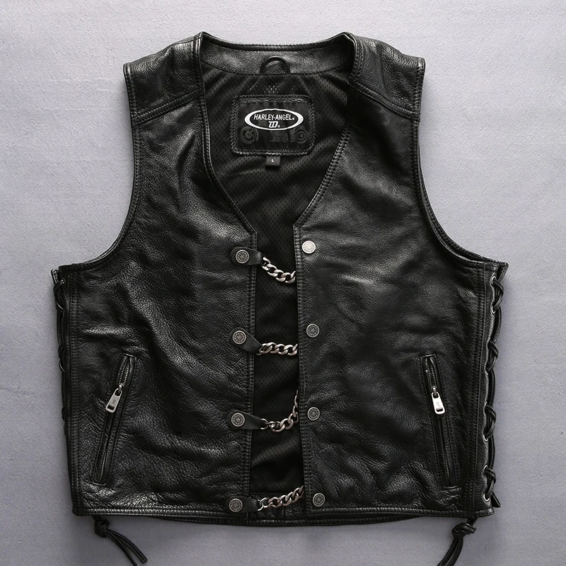 Buy 2018 HARLEY ANGEL Fashion Leather Vest Men Slim