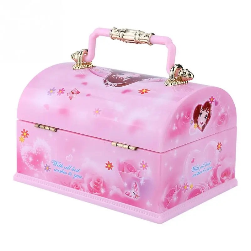 Comprar Caja de música encantadora rosa en forma de pecho caja de almacenamiento de joyería de moda muñeca de baile giratoria dulce caja de música de regalo decoración para mujeres y niñas