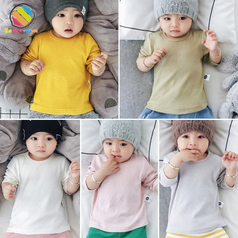 Lemonmiyu/футболки для новорожденных мальчиков и девочек; сезон весна-осень; вязаные детские топы унисекс с круглым вырезом; повседневные длинные детские футболки