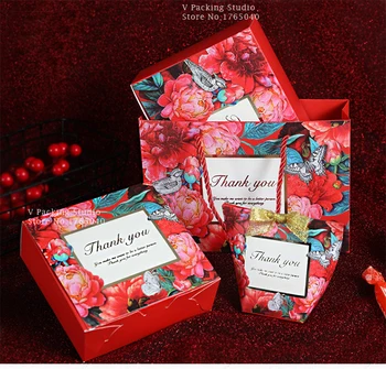 

Red flower Gift Boxes For Cake Packing Paper Box Cupcake/Candy Wedding Favors Boxes 100pcs/lot