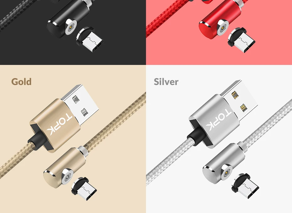 Магнитный usb-кабель TOPK l-типа для iPhone x xs Type C Micro USB для Xiaomi Samsung Galaxy S9 S8 Plus Huawei Usb C зарядный кабель