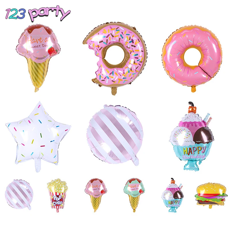 

1pcs New Ice Cream Popcorn Cake Hamburg Donut Pizza Balloon Birthday Party Baby Shower Decoration Inflatable Birthday