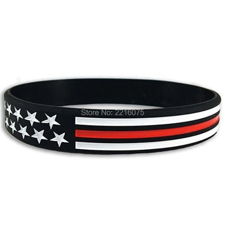 100pcs Thin Red Line American Flag wristband silicone bracelets free shipping by ePacketin Cuff